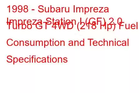 1998 - Subaru Impreza
Impreza Station I (GF) 2.0 Turbo GT 4WD (218 Hp) Fuel Consumption and Technical Specifications