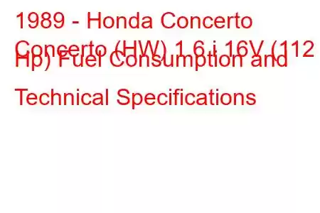 1989 - Honda Concerto
Concerto (HW) 1.6 i 16V (112 Hp) Fuel Consumption and Technical Specifications