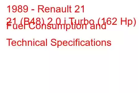 1989 - Renault 21
21 (B48) 2.0 i Turbo (162 Hp) Fuel Consumption and Technical Specifications