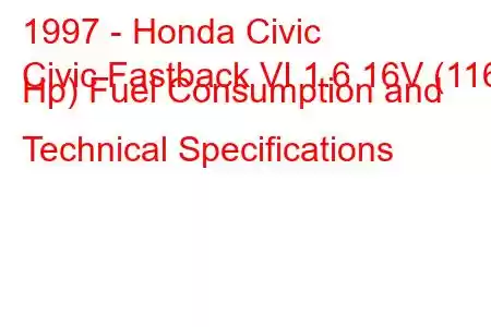 1997 - Honda Civic
Civic Fastback VI 1.6 16V (116 Hp) Fuel Consumption and Technical Specifications