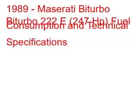 1989 - Maserati Biturbo
Biturbo 222 E (247 Hp) Fuel Consumption and Technical Specifications