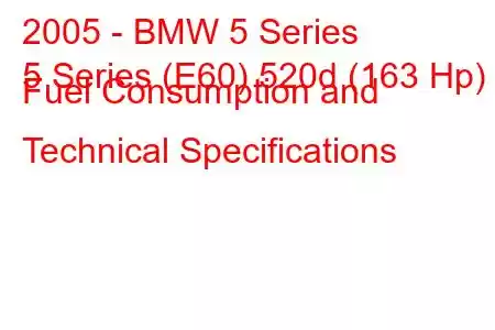 2005 - BMW 5 Series
5 Series (E60) 520d (163 Hp) Fuel Consumption and Technical Specifications