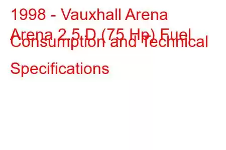 1998 - Vauxhall Arena
Arena 2.5 D (75 Hp) Fuel Consumption and Technical Specifications