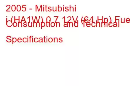 2005 - Mitsubishi
i (HA1W) 0.7 12V (64 Hp) Fuel Consumption and Technical Specifications