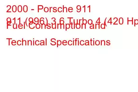 2000 - Porsche 911
911 (996) 3.6 Turbo 4 (420 Hp) Fuel Consumption and Technical Specifications