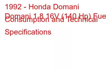 1992 - Honda Domani
Domani 1.8 16V (140 Hp) Fuel Consumption and Technical Specifications