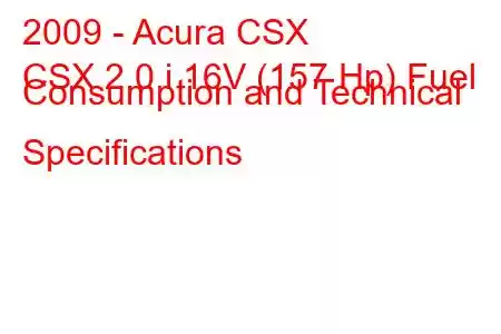 2009 - Acura CSX
CSX 2.0 i 16V (157 Hp) Fuel Consumption and Technical Specifications