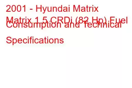 2001 - Hyundai Matrix
Matrix 1.5 CRDi (82 Hp) Fuel Consumption and Technical Specifications