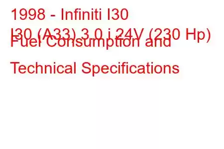 1998 - Infiniti I30
I30 (A33) 3.0 i 24V (230 Hp) Fuel Consumption and Technical Specifications