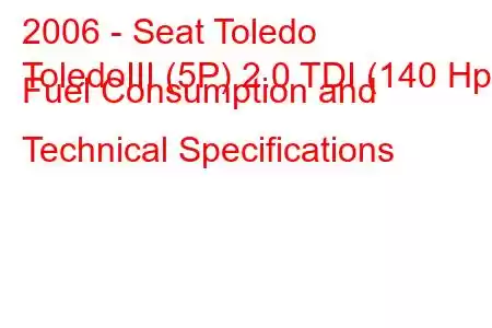 2006 - Seat Toledo
ToledoIII (5P) 2.0 TDI (140 Hp) Fuel Consumption and Technical Specifications