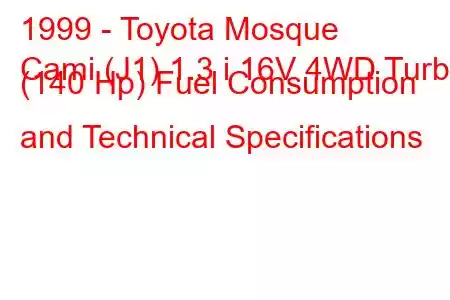 1999 - Toyota Mosque
Cami (J1) 1.3 i 16V 4WD Turbo (140 Hp) Fuel Consumption and Technical Specifications