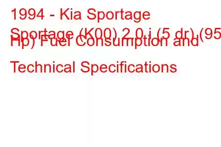 1994 - Kia Sportage
Sportage (K00) 2.0 i (5 dr) (95 Hp) Fuel Consumption and Technical Specifications