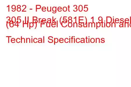 1982 - Peugeot 305
305 II Break (581E) 1.9 Diesel (64 Hp) Fuel Consumption and Technical Specifications