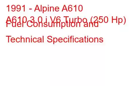 1991 - Alpine A610
A610 3.0 i V6 Turbo (250 Hp) Fuel Consumption and Technical Specifications