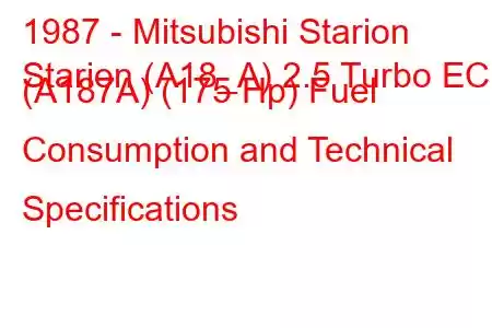 1987 - Mitsubishi Starion
Starion (A18_A) 2.5 Turbo ECi (A187A) (175 Hp) Fuel Consumption and Technical Specifications