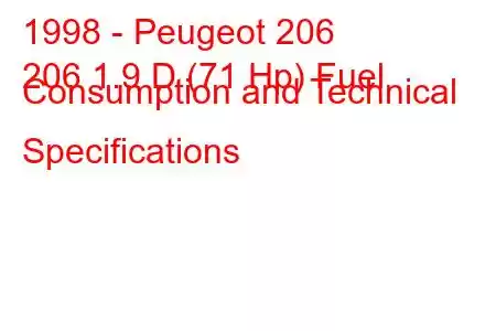 1998 - Peugeot 206
206 1.9 D (71 Hp) Fuel Consumption and Technical Specifications