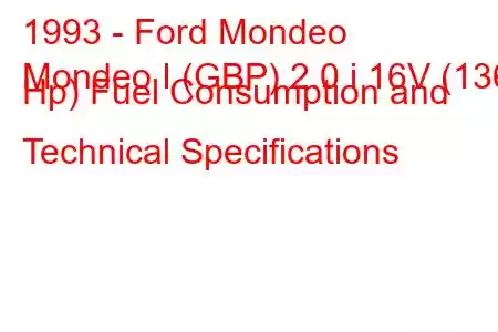 1993 - Ford Mondeo
Mondeo I (GBP) 2.0 i 16V (136 Hp) Fuel Consumption and Technical Specifications