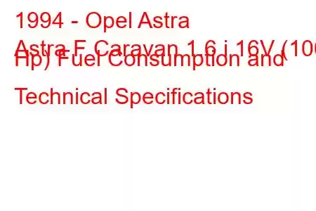 1994 - Opel Astra
Astra F Caravan 1.6 i 16V (100 Hp) Fuel Consumption and Technical Specifications