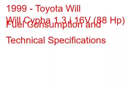 1999 - Toyota Will
Will Cypha 1.3 i 16V (88 Hp) Fuel Consumption and Technical Specifications