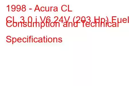 1998 - Acura CL
CL 3.0 i V6 24V (203 Hp) Fuel Consumption and Technical Specifications