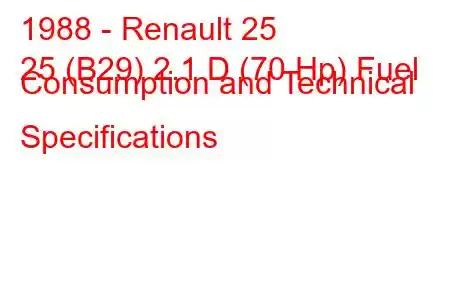 1988 - Renault 25
25 (B29) 2.1 D (70 Hp) Fuel Consumption and Technical Specifications