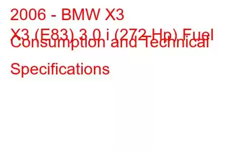 2006 - BMW X3
X3 (E83) 3.0 i (272 Hp) Fuel Consumption and Technical Specifications