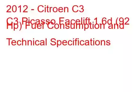 2012 - Citroen C3
C3 Picasso Facelift 1.6d (92 Hp) Fuel Consumption and Technical Specifications