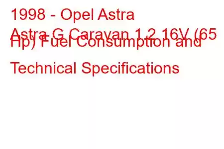 1998 - Opel Astra
Astra G Caravan 1.2 16V (65 Hp) Fuel Consumption and Technical Specifications