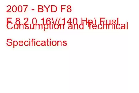 2007 - BYD F8
F 8 2.0 16V(140 Hp) Fuel Consumption and Technical Specifications