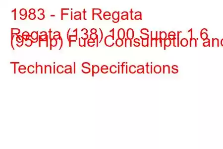 1983 - Fiat Regata
Regata (138) 100 Super 1.6 (95 Hp) Fuel Consumption and Technical Specifications