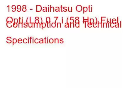 1998 - Daihatsu Opti
Opti (L8) 0.7 i (58 Hp) Fuel Consumption and Technical Specifications