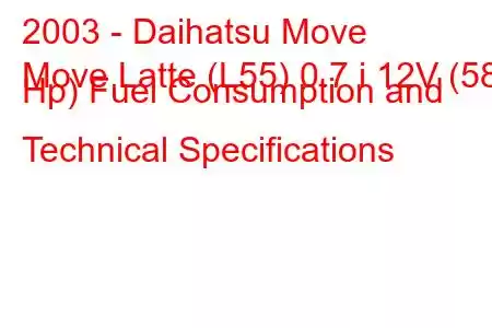 2003 - Daihatsu Move
Move Latte (L55) 0.7 i 12V (58 Hp) Fuel Consumption and Technical Specifications