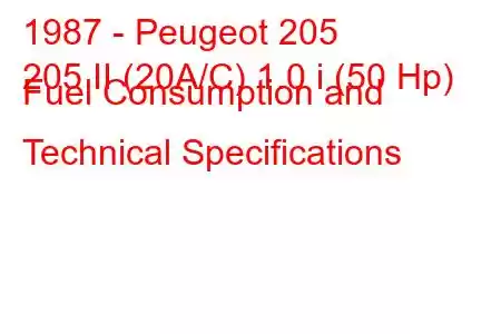 1987 - Peugeot 205
205 II (20A/C) 1.0 i (50 Hp) Fuel Consumption and Technical Specifications