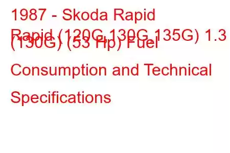 1987 - Skoda Rapid
Rapid (120G,130G,135G) 1.3 (130G) (53 Hp) Fuel Consumption and Technical Specifications