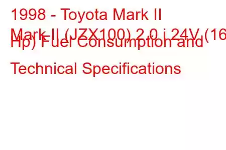 1998 - Toyota Mark II
Mark II (JZX100) 2.0 i 24V (160 Hp) Fuel Consumption and Technical Specifications