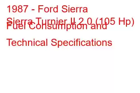 1987 - Ford Sierra
Sierra Turnier II 2.0 (105 Hp) Fuel Consumption and Technical Specifications