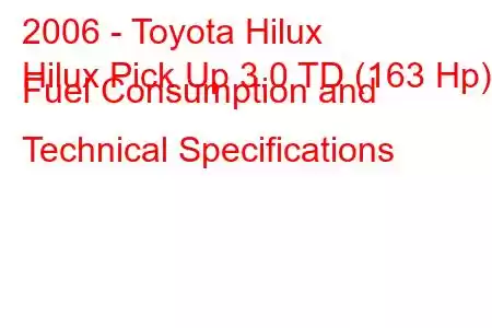 2006 - Toyota Hilux
Hilux Pick Up 3.0 TD (163 Hp) Fuel Consumption and Technical Specifications