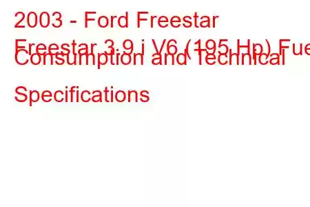 2003 - Ford Freestar
Freestar 3.9 i V6 (195 Hp) Fuel Consumption and Technical Specifications