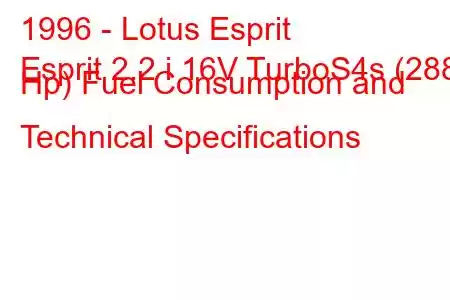 1996 - Lotus Esprit
Esprit 2.2 i 16V TurboS4s (288 Hp) Fuel Consumption and Technical Specifications