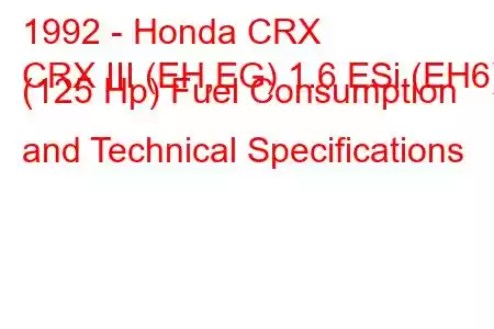 1992 - Honda CRX
CRX III (EH,EG) 1.6 ESi (EH6) (125 Hp) Fuel Consumption and Technical Specifications