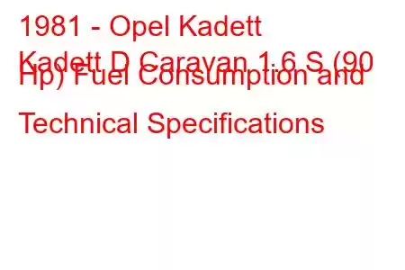 1981 - Opel Kadett
Kadett D Caravan 1.6 S (90 Hp) Fuel Consumption and Technical Specifications