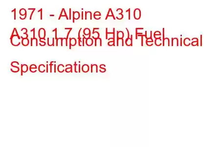 1971 - Alpine A310
A310 1.7 (95 Hp) Fuel Consumption and Technical Specifications