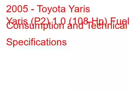 2005 - Toyota Yaris
Yaris (P2) 1.0 (108 Hp) Fuel Consumption and Technical Specifications