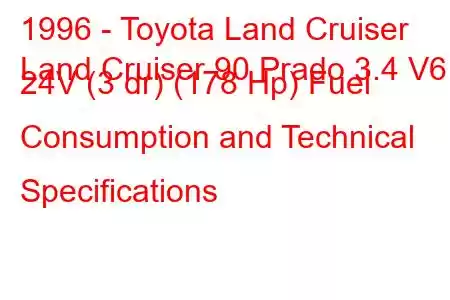 1996 - Toyota Land Cruiser
Land Cruiser 90 Prado 3.4 V6 24V (3 dr) (178 Hp) Fuel Consumption and Technical Specifications