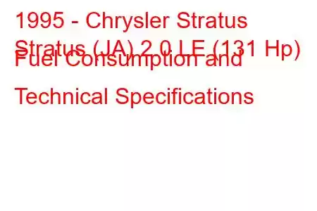 1995 - Chrysler Stratus
Stratus (JA) 2.0 LE (131 Hp) Fuel Consumption and Technical Specifications