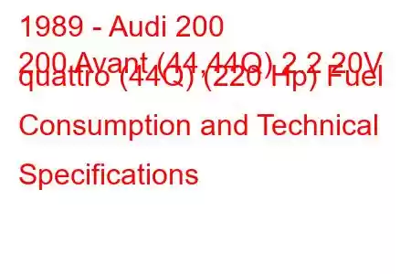 1989 - Audi 200
200 Avant (44,44Q) 2.2 20V quattro (44Q) (220 Hp) Fuel Consumption and Technical Specifications