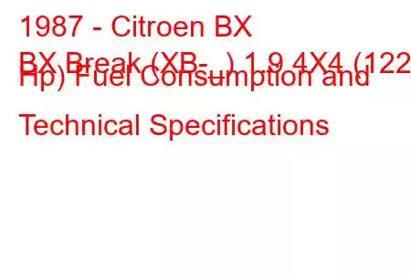 1987 - Citroen BX
BX Break (XB-_) 1.9 4X4 (122 Hp) Fuel Consumption and Technical Specifications