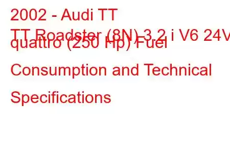 2002 - Audi TT
TT Roadster (8N) 3.2 i V6 24V quattro (250 Hp) Fuel Consumption and Technical Specifications