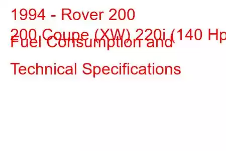 1994 - Rover 200
200 Coupe (XW) 220i (140 Hp) Fuel Consumption and Technical Specifications