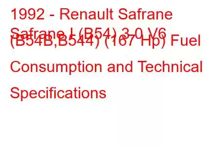 1992 - Renault Safrane
Safrane I (B54) 3.0 V6 (B54B,B544) (167 Hp) Fuel Consumption and Technical Specifications